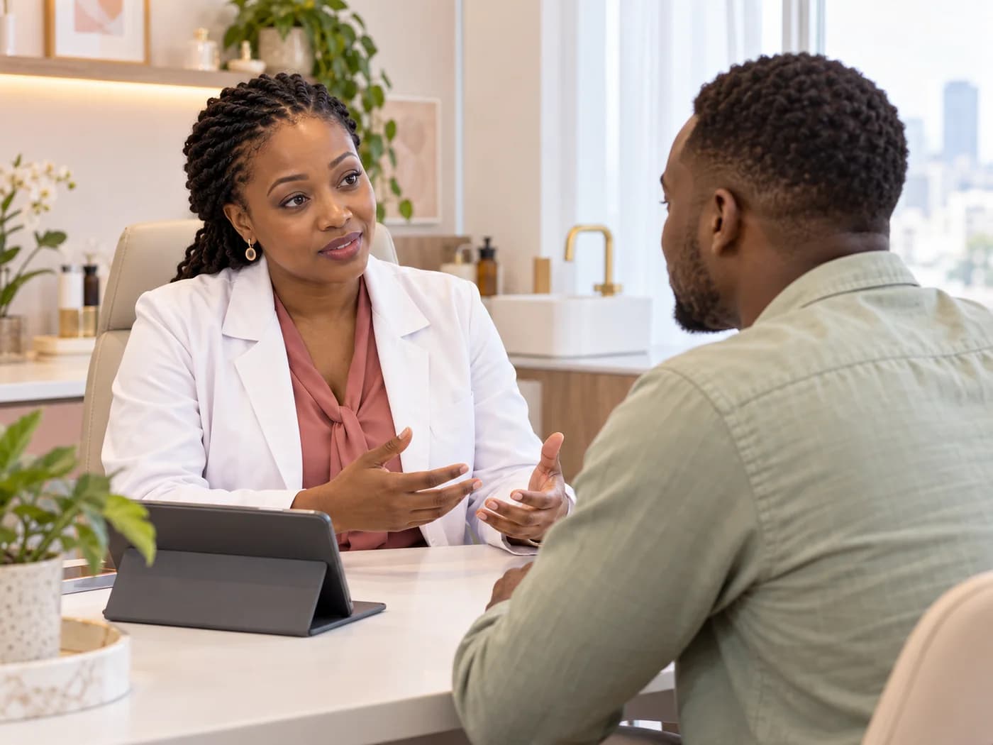 Illustrative one-on-one discussion with a dermatologist